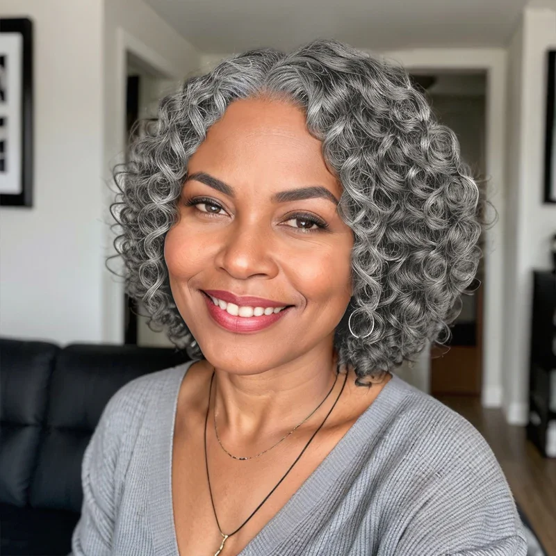 Brazilian Remy 220% Short Bob Salt And Pepper Deep Wave HD Transparent 5x5 Closure Lace Human Hair Wig For Women
