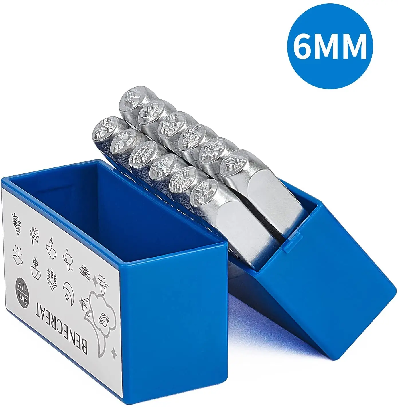 12Pcs 6mm Platinum Weather Alphabet Metal Design Stamps Letter and Number Stamp Set for Punching Metal Jewelry Leather Wood