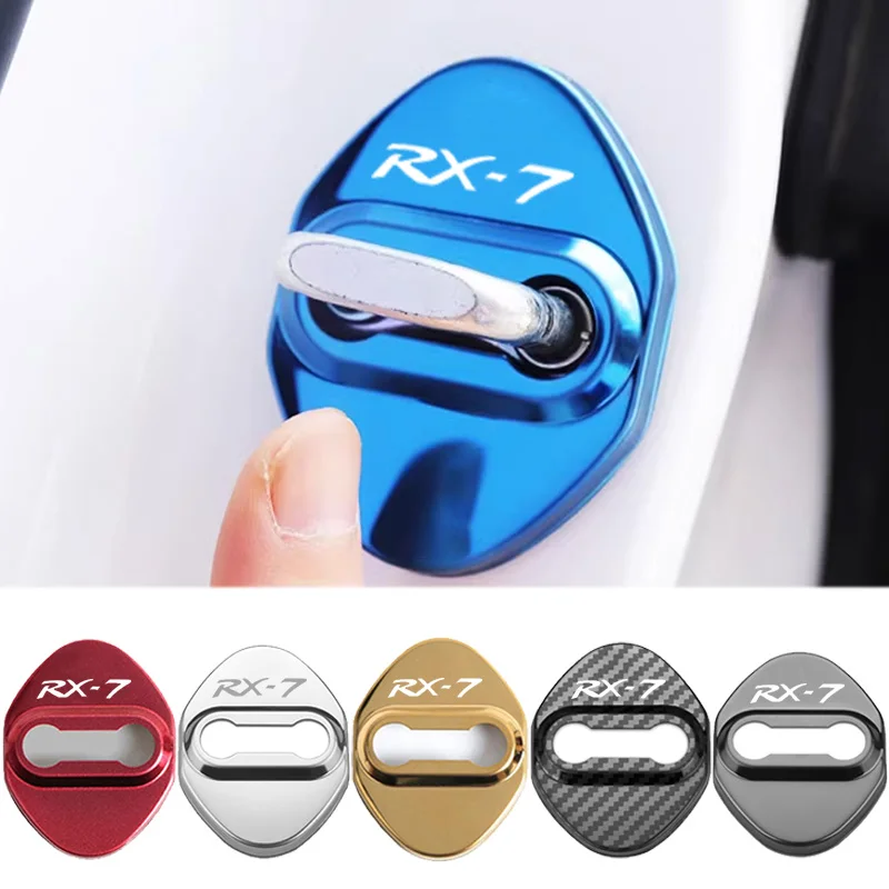 

4PCS Car Door Lock Buckle Cover Stickers Anti-rust Styling for Mazda RX-7 Logo Stainless Steel Protective Case Accessories