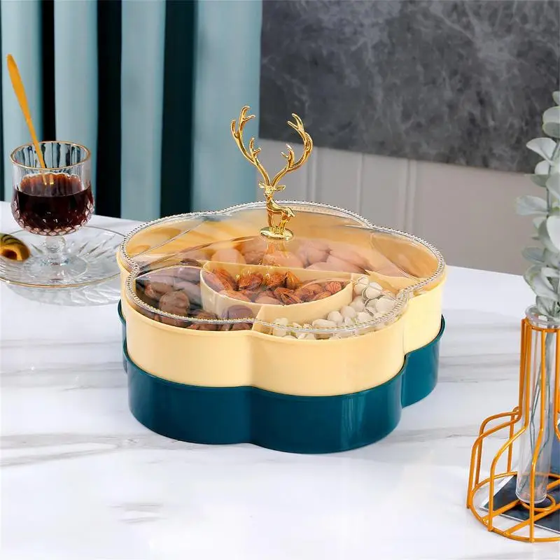 Plateau De Fruits Et Bonbons À Double Couche Avec Couvercle, Assiette De  Collation De Fruits Secs, Plateau De Service De Fête, Boîte De Rangement  Des Aliments À La Maison - Spécialité Plaques 