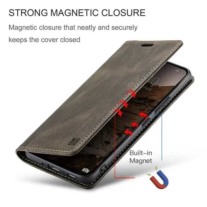 RFID Leather Flip Magnetic Wallet Case - Premium Protection with Elegant Design