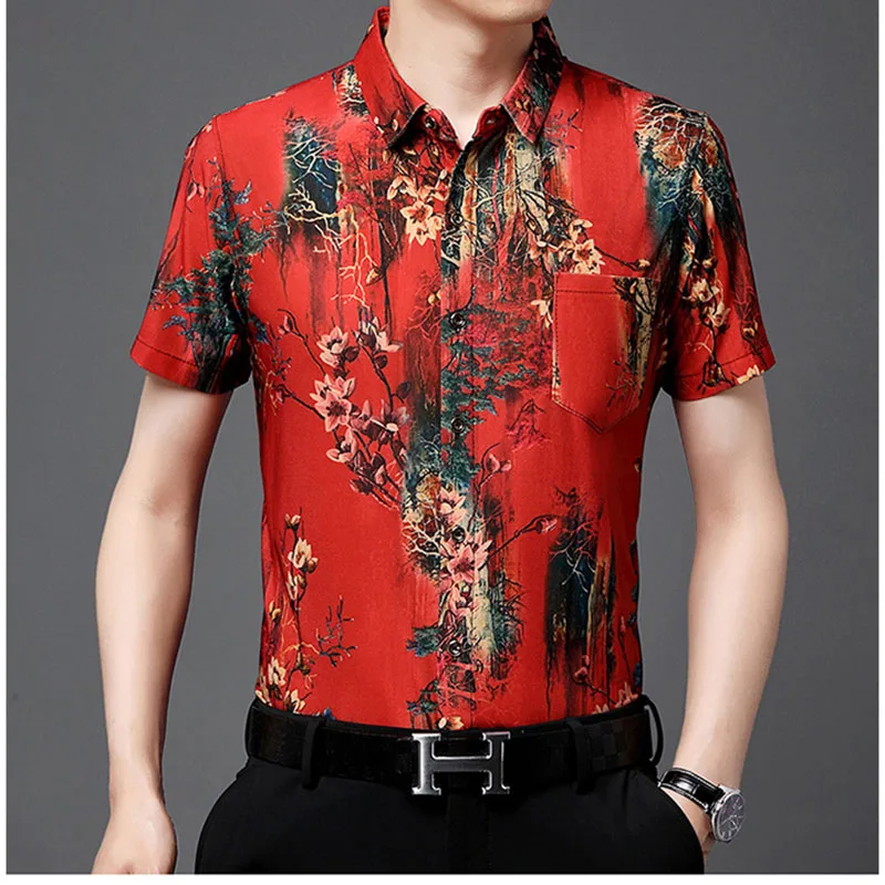 Vintage Printed Lapel Pockets Shirt Men's Clothing 2023 Summer New All-match Tops Casual Shirts