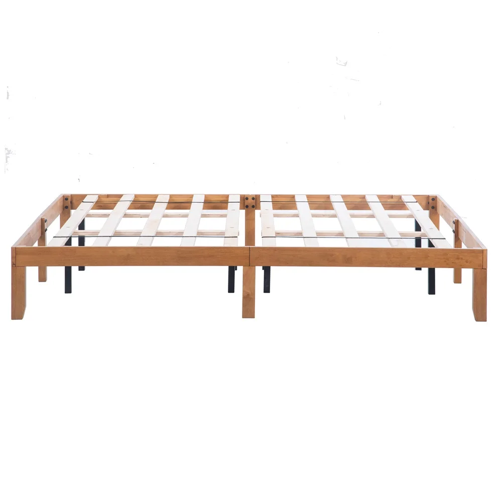 KingSizeSolidWoodPlatformBedNoBoxSpringNeededStrongWoodSlat
