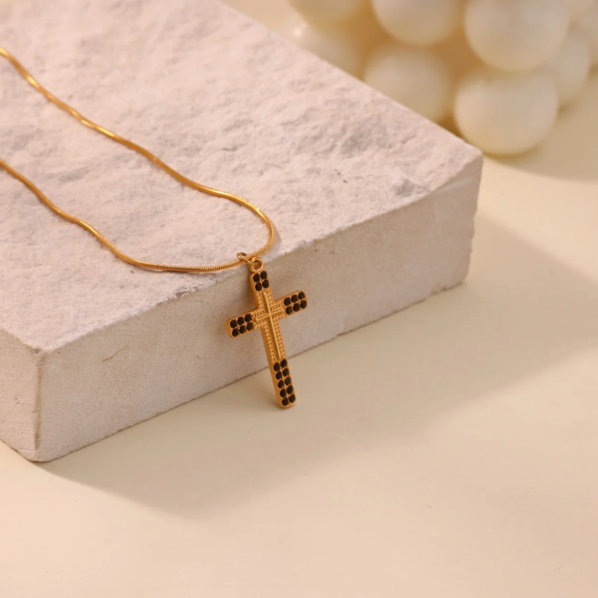 Zircon Cross Amulet Pendant Necklaces For Women Men 316L Stainless Steel