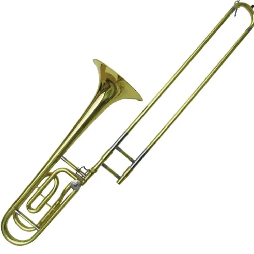 Professional bass pitch trombone B flat brass lacquered gold grade musical instrument with