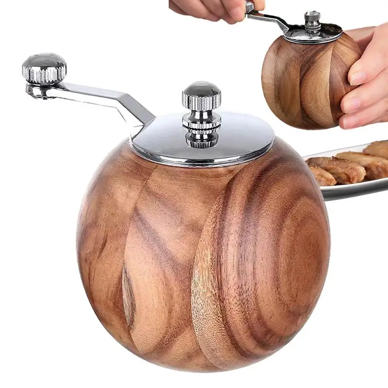 

Wood Pepper Mill Grinder Round Salt Shaker Ceramic Core with Long Hand Crank Pepper Grinder for Kitchen Food Grinding Tools