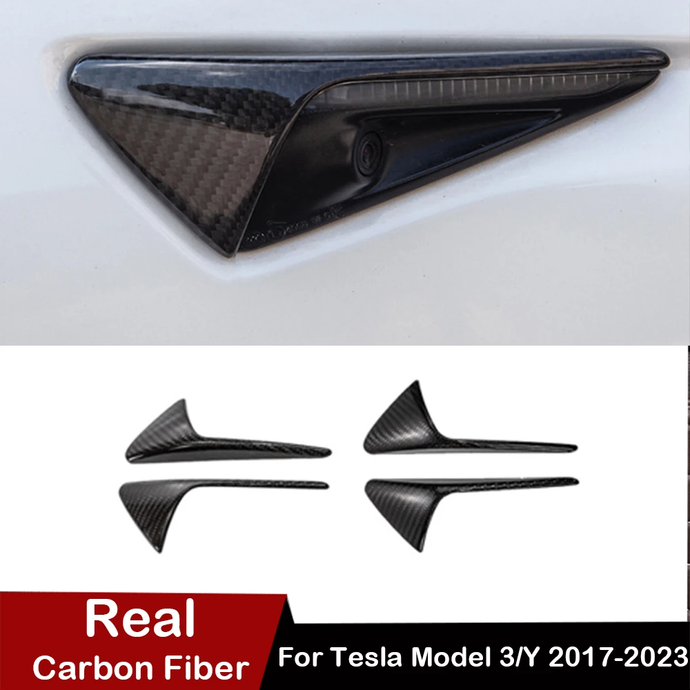 

Real Carbon Fiber Car Side Marker Turn Signal Cover Camera Fender Overlay For Tesla Model 3 /Model Y 2017-2023 Tesla Accessories