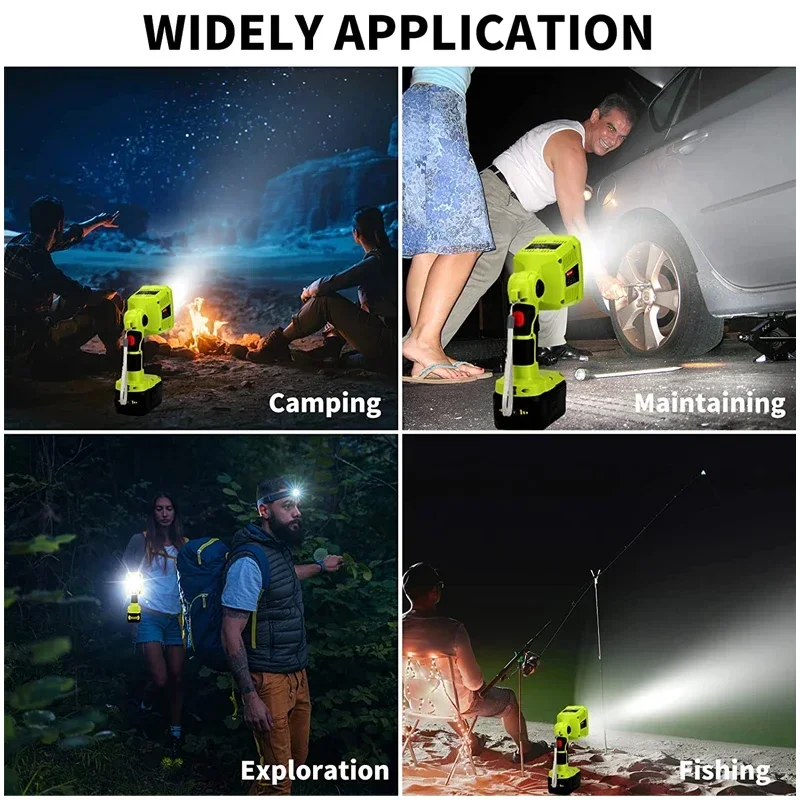 료비용 LED 손전등, 18W 리튬 니켈 배터리, P108, P104, 1250LM, LED 작업등, 스포트라이트, 비상 야외 조명
