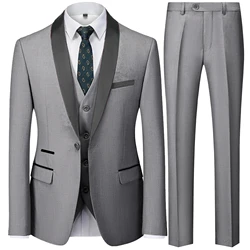 Men Mariage Color Block Collar Suits Jacket Trousers Waistcoat Male Business Casual Wedding Blazers Coat Vest Pants 3 Pieces Set