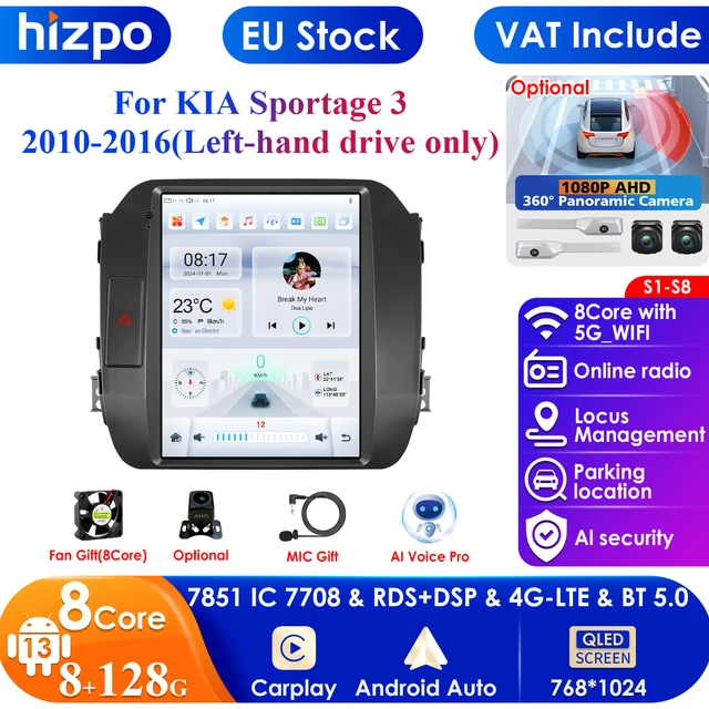 Carplay 4G+WiFi 7862 DSP 2Din Android 13 Car Radio Multimedia Video Player Navigation GPS for KIA Sportage 3 2010-2016 Head Unit