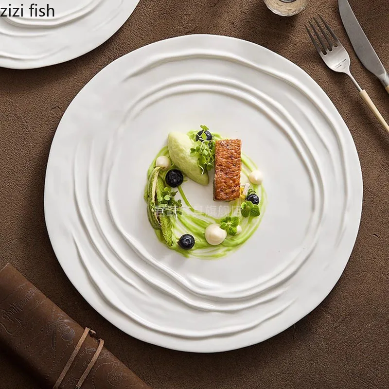 Creative Irregular Texture Ceramic Flat Plate Steak Plate Pasta Dessert Display Dish Molecular Cooking Specialty Tableware