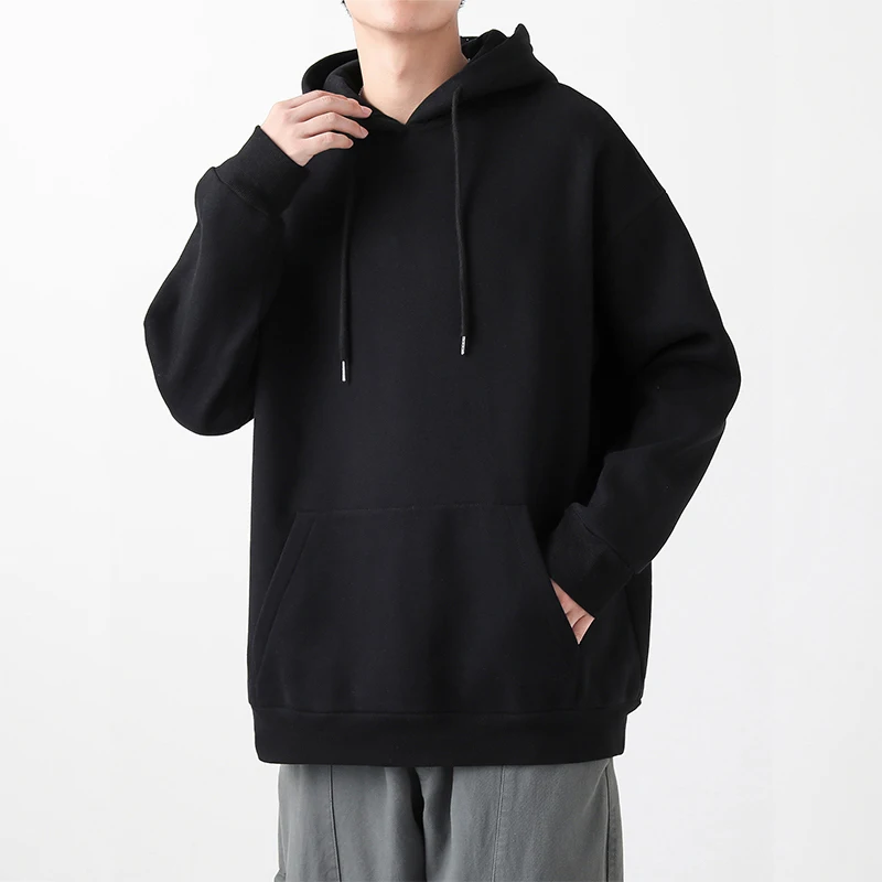 

2023 Spring Autumn New Hooded Hoodies Men Minimalist Solid Basic Sweatshirts Quality Jogger Texture Pullovers Loose Hip Hop Tops