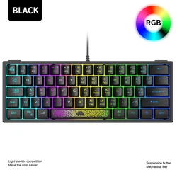Compact RGB Wired Ergonomic Gaming Keyboard - 60% Layout with 62 Keys (Black)