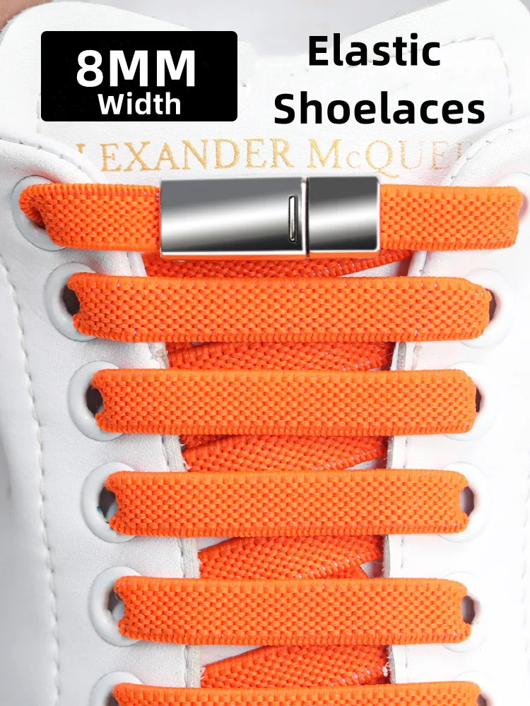 

2022 New Upgrades Flat Elastic Shoelaces 8MM Width Metal Magnetic Lock Rubber Shoe laces Without Ties Lazy Kids Adult Quick Lace
