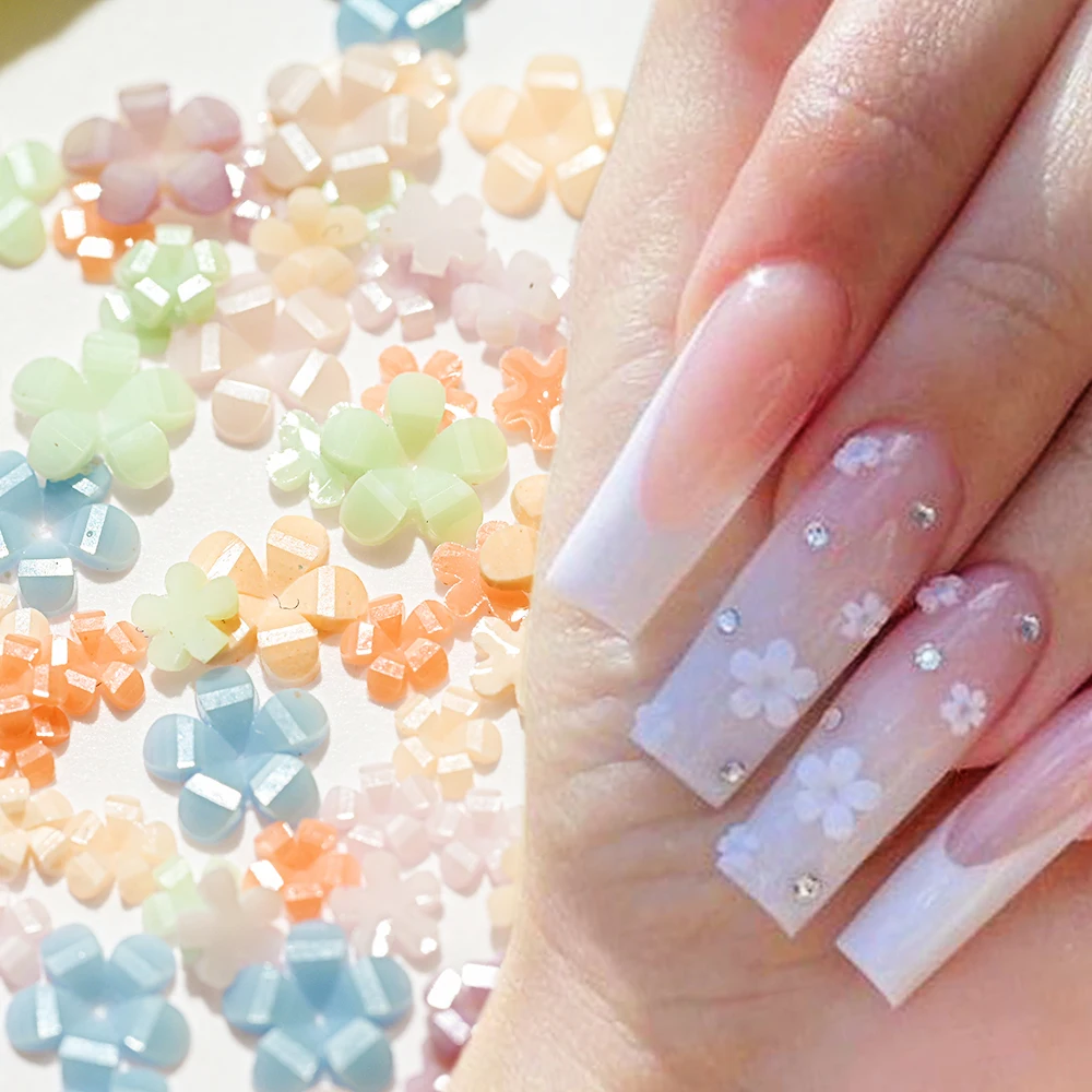 

100pcs/Bag Acrylic Five-Petal Flower Nail Rhinestones UV Sensitive Color-Changed Nail Charms Resin Nail Accessories