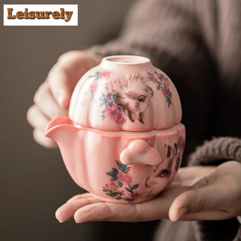 Red Powder Lard Jelly Travel Tea Set Kit Japanese 1 Pot 2 Cups Household Tea Brewing Organizer Portable Camping Handbag Supplies