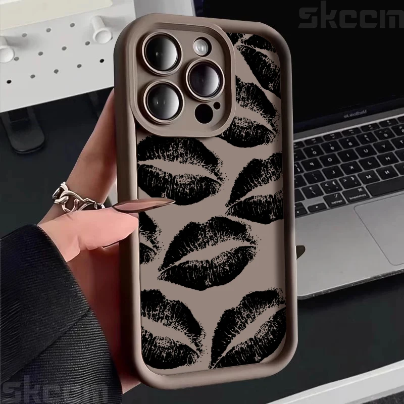 Elegant Black and Red Kiss Print Soft Silicone Phone Case Cover