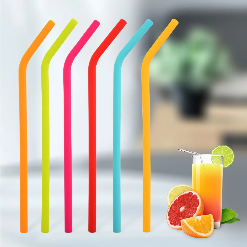 Reusable Silicone Straws with Cleaning Brush - Flexible, Easy to Clean, BPA-Free (Set of 6)