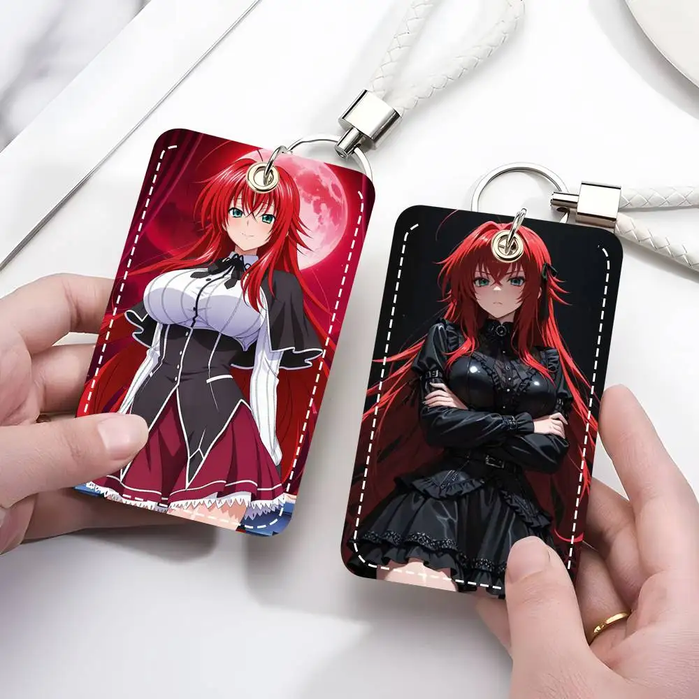 1pc Rias Gremory 영화 카드 케이스 키체인 액세스 카드 가방 키 태그 링 가죽 카드 홀더 키 링 액세스