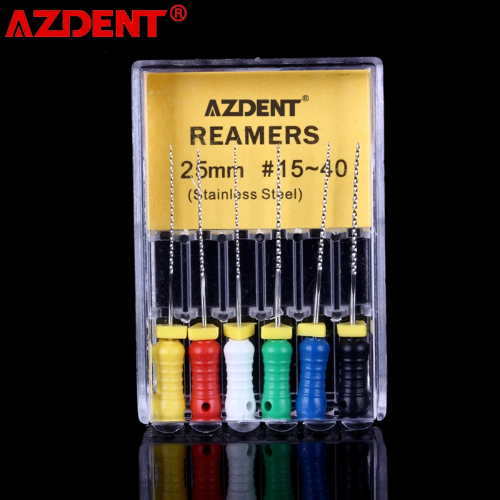 AZDENT 6 Pcs Dental Endo Root Canal File Stainless Steel 25mm Hand Use