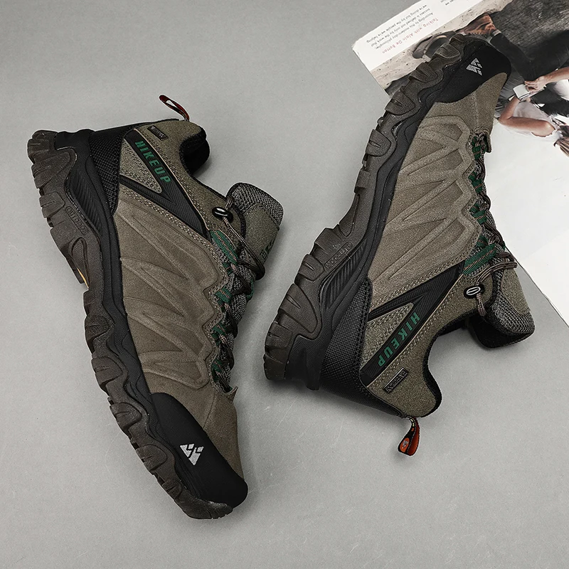 HIKEUP Hohe Qualität Leder Wanderschuhe Langlebig Outdoor Sport Männer Trekking Leder Schuhe Lace-Up Klettern Jagd Turnschuhe – Detail 19