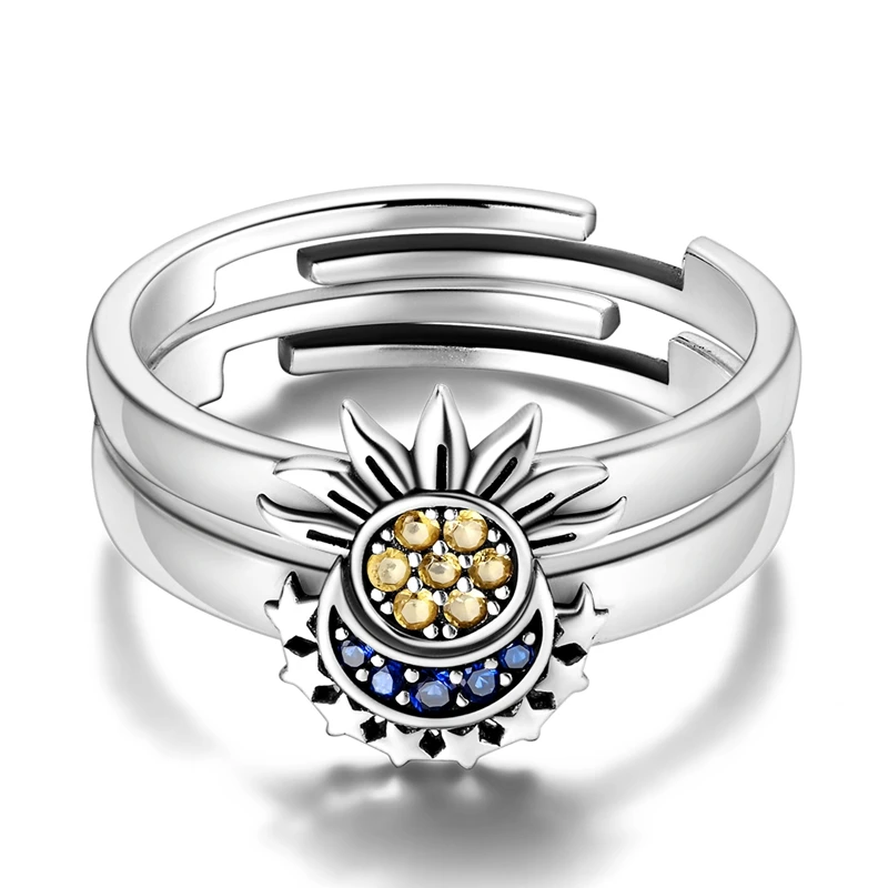 Sterling Silver Sun Moon Star Cluster Ring