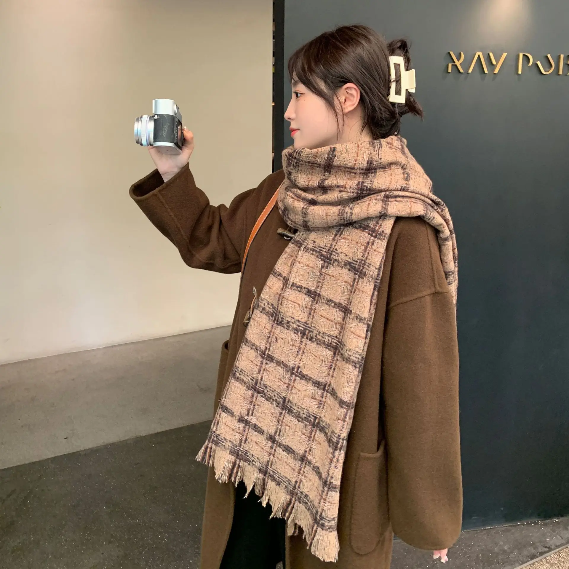 

Теплый кашемировый шарф для женщин, толстый шейный платок, мягкие шали и шарфы в клетку, элегантный дизайн, зимние женские шарфы