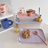 Candy Color Wheat Straw Storage Tray Ins Korean Style Rectangle Dining Tray Nordic Fruit Dessert Plate Kitchen Accessories 트레이 1