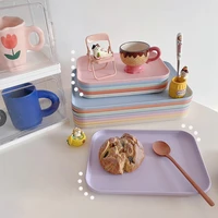 Candy Color Wheat Straw Storage Tray Ins Korean Style Rectangle Dining Tray Nordic Fruit Dessert Plate Kitchen Accessories 트레이 1