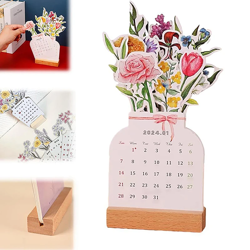 

2024 календарь для стола с цветами, креативная деревянная фотография, высокое качество, настольный календарь, фотография