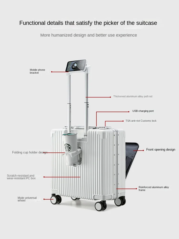 18-Inch Boarding Travel Box Multi-Functional Luggage  Aluminum Frame Password Luggage Trolley Suitcase Business Computer Bag