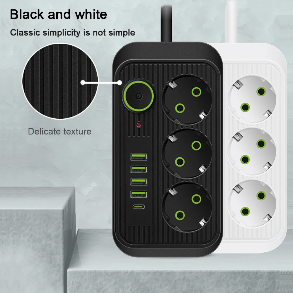Power Strip 5m EU Plug AC Outlets Multitap Socket Extension Cord Electrical Power Strip USB Type C Fast Charging Network Filter Adapter