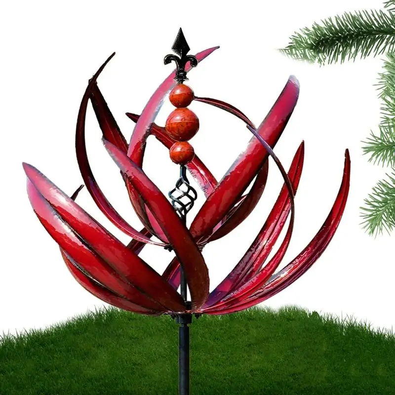 

Yard Spinners On Stakes Metal UV Resistant 360 Degree Rotatable Lotus Garden Art Display Garden Art For Sidewalks Paths Patio