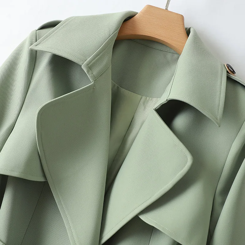 Elegant Long Coats and Jackets Women Light Green Lapel Belted Spring Autumn Trench Coat Office Lady Windbreaker New in Outerwear