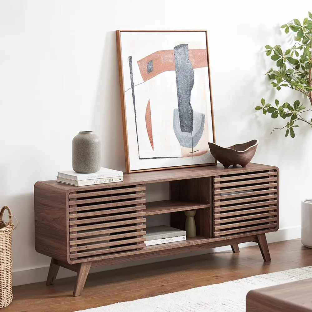 Mid Century Modern TV Stand for 55/60/65 inch TV, Farmhouse TV Stand, and Media Consol for Living Room (Walnut, 59" Tall)