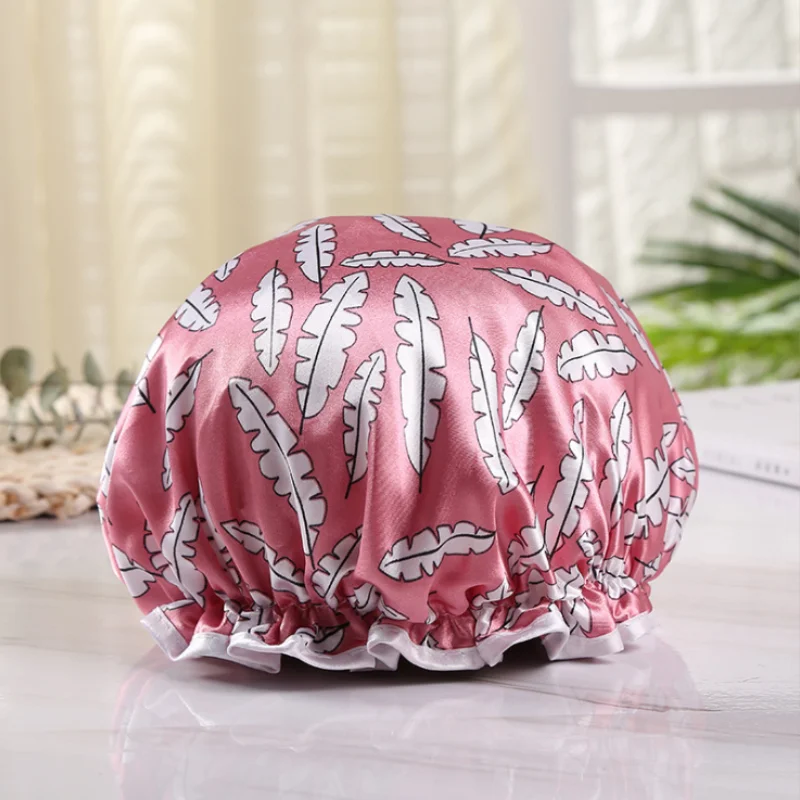 1Pc Thick Waterproof Bath Hat Double Layer Shower Hair Cover Women Supplies Shower Cap Bathroom silk bonnet Satin Bonnets wrap