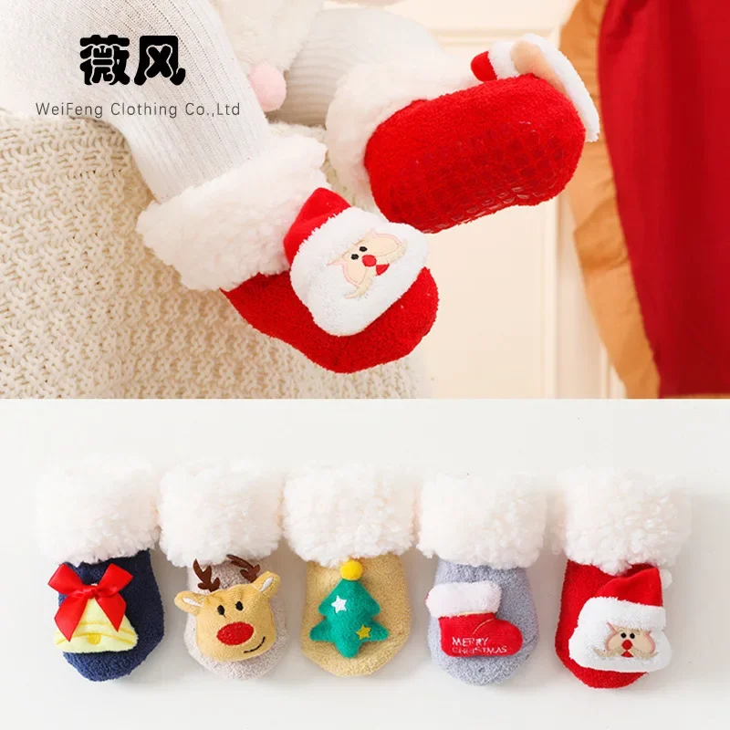 

Baby Christmas Socks Winter Warm Thick Coral Velvet New Year Mid-tube Socks Newborn Baby Toddler Floor Socks