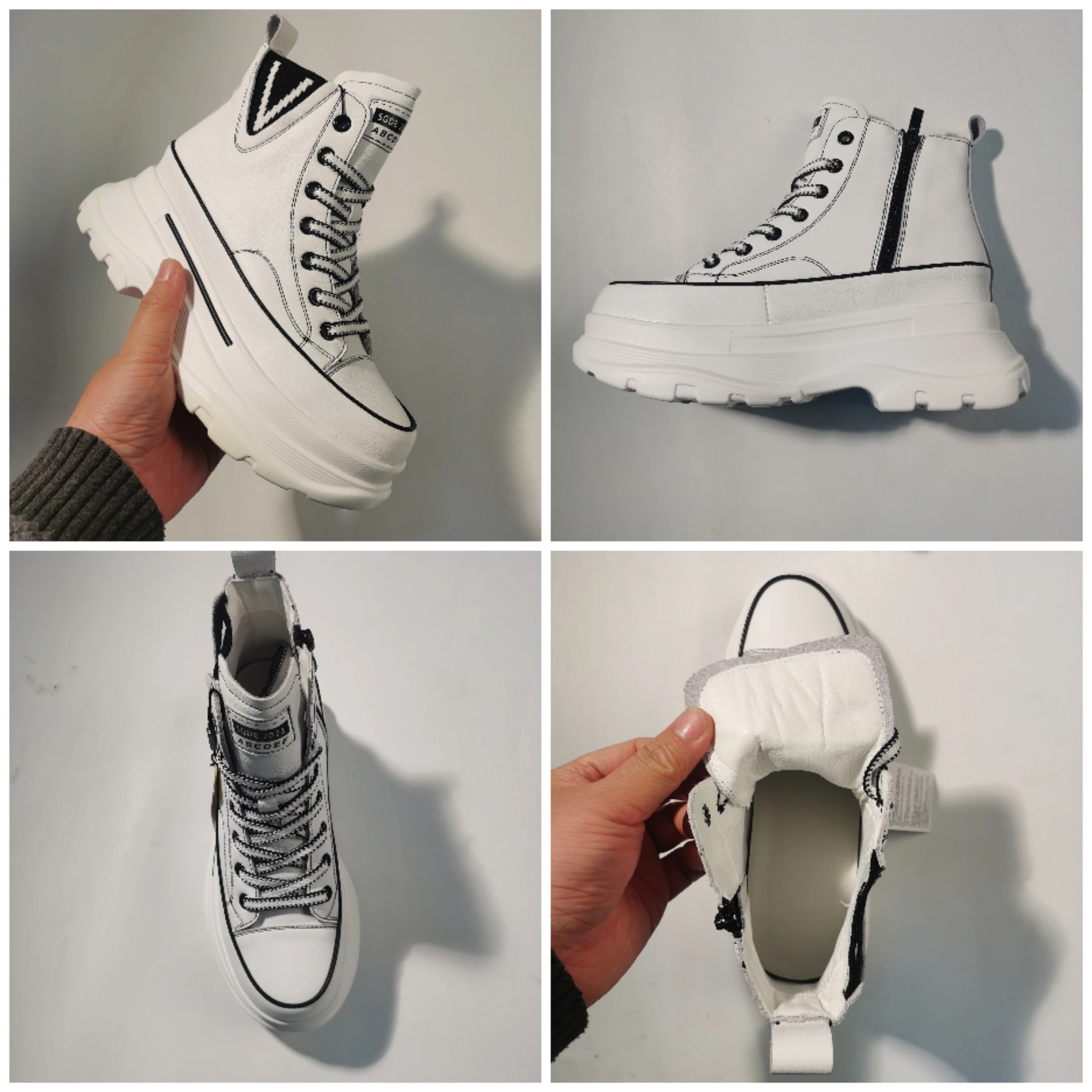 7cm Platform Wedge Sneakers Chunky Shoes Genuine Leather Combat Boots Women Ankle Boots Spring Autumn Booties