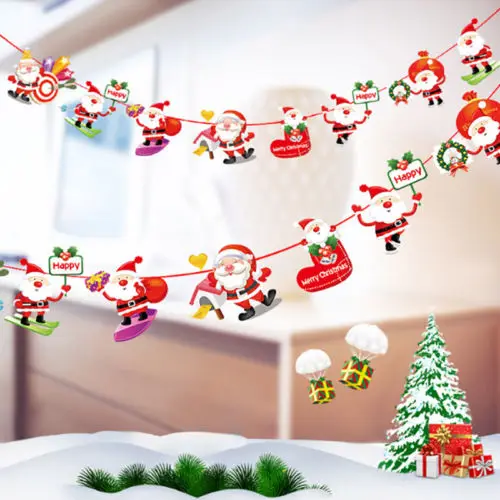 thumbnail image 1 of Guirnalda de pancartas de papel de Feliz Navidad, decoraciones navideñas para el hogar, adorno de Papá Noel, bandera colgante, suministros para fiestas de Año Nuevo 2024, 1 of 5