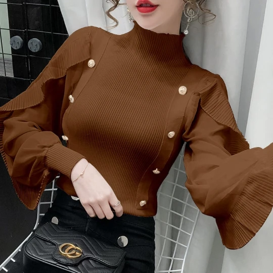 

Coffee OL Women Girl Office Lady Pullover Woman Girl Sweater V Neck Knit Tops Tight Women's Sweaters Top Coat Cloth Suéter