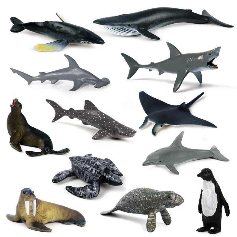 12 Pz Simulazione Mini Animale Marino Dente Gigante Squalo Killer Balena Blu Balena Squalo Pinguino Delfino Modello Giocattolo