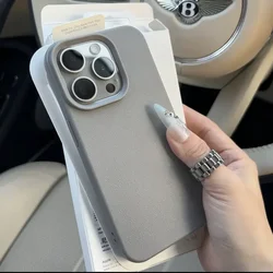 Luxury Matte Soft Leather Candy Phone Case with Lens Protection and Shockproof Silicone Cover - iPhone 13 Pro Max (GRAY)