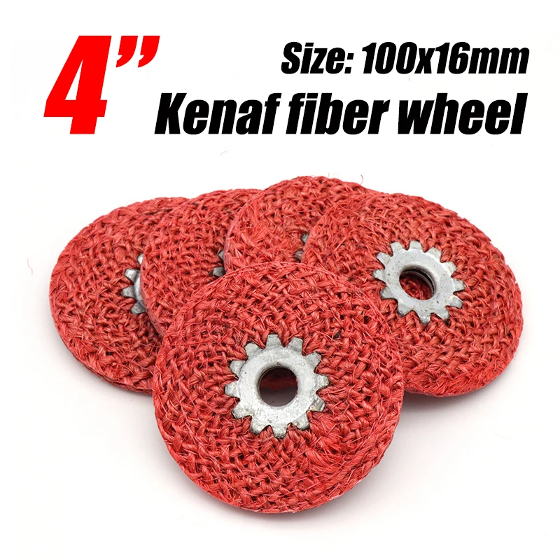 

1pcs 4" Iron Core Kenaf Fiber Wheel 100x16mm Red Sisal Disc For Metal Rust Removal Stainless Steel Cast Iron Grinding Polishing