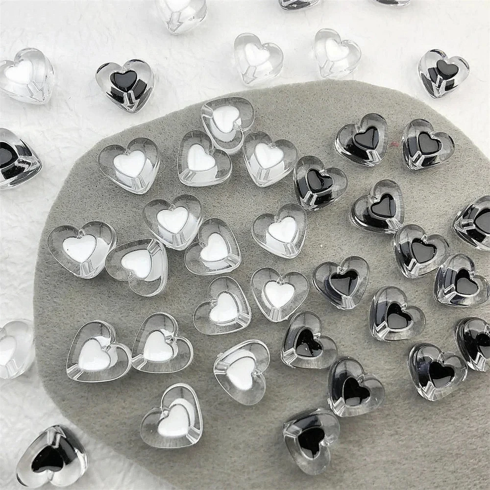 10 Pcs Transparent Black Heart Clothes Acrylic Three-Dimensional Beaded Bracelet Mobile Phone Chain DIY Material Accessories