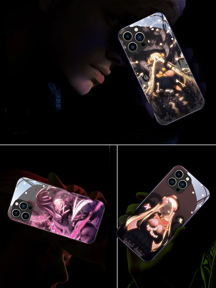 Lady and Girl Anime LED Light Glowing Luminous Tempered Glass Phone Case for Xiaomi 11 12 13 Redmi K40 K50 K60 Pro Lite Ultra