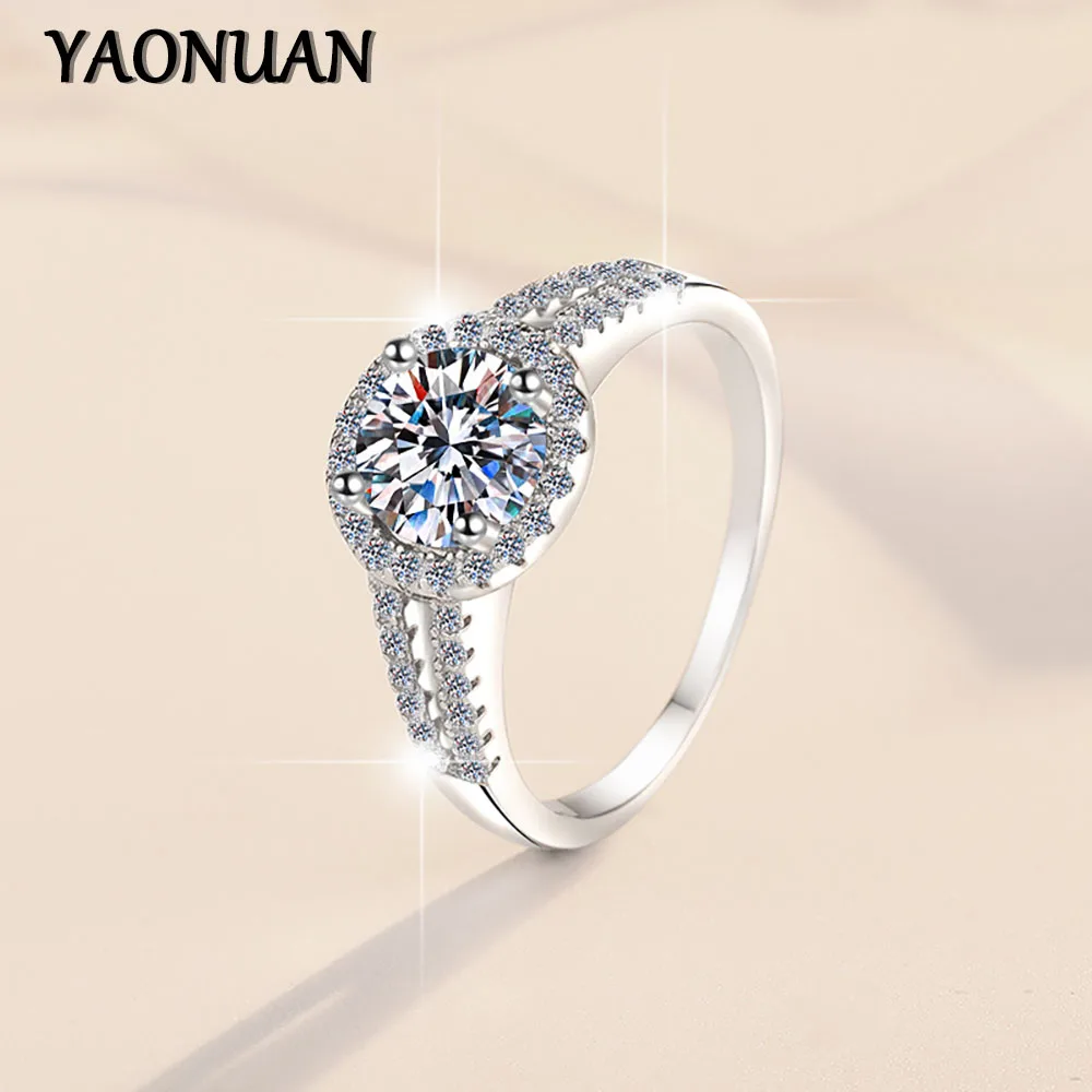 

YAONUAN 0.5 Carat D Color Roundness Moissanite Ring For Women Engagement Jewelry, 100%925 Silver Promise Ring, Certificado GRA