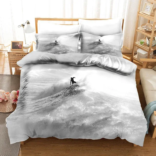 Summer Surf Seaside Bedding Set Vacation Blue Ocean Comforter Duvet Cover Set For Adults King Queen Size 3d Quilt Bed Set Linen