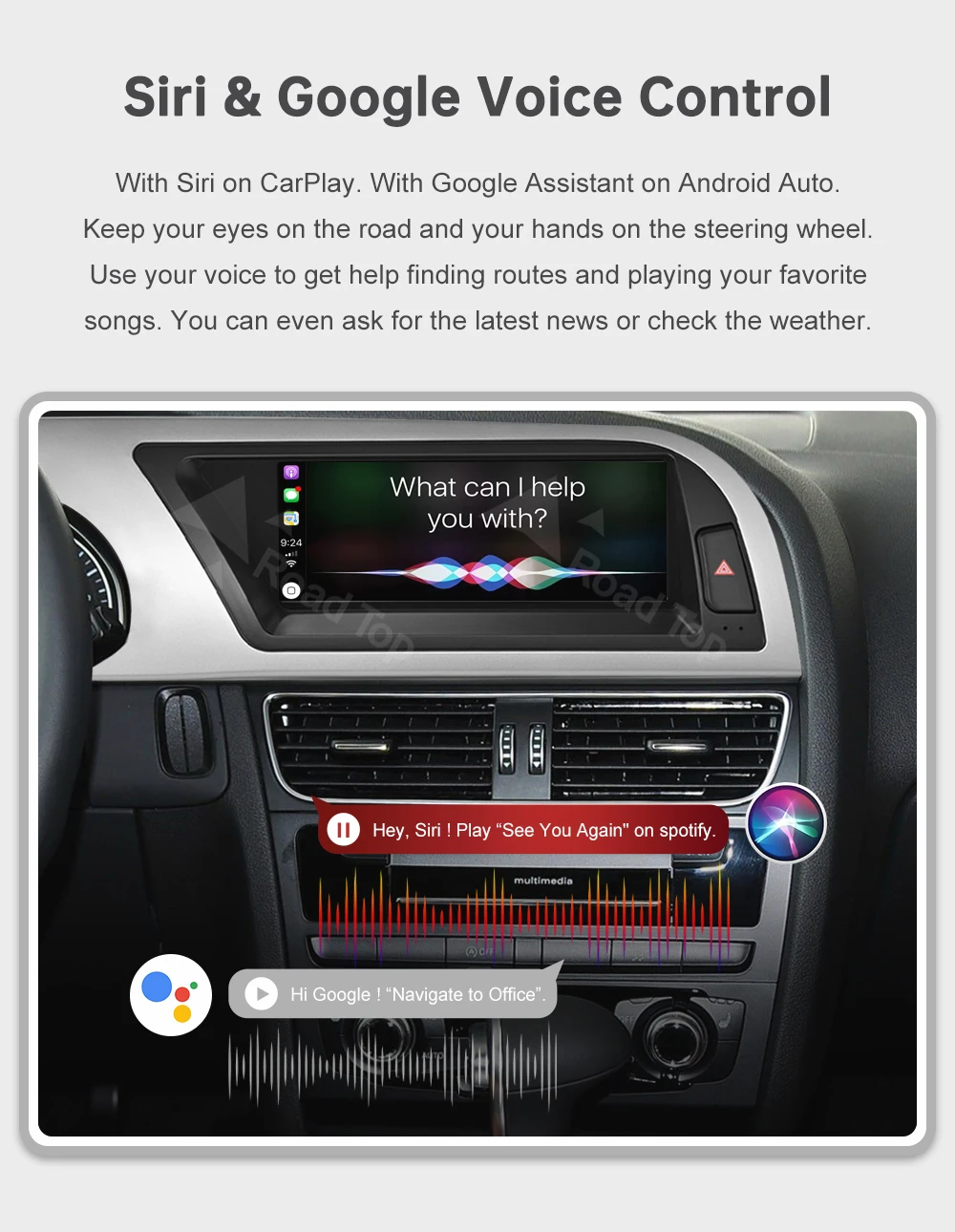 RoadTop 8,9 Zoll 12,3 Zoll Wireless CarPlay Multimedia-Bildschirm Android Auto Linux Bildschirm für Audi A5 2008-2016 3G MMI Airplay Autolink – Detail 16