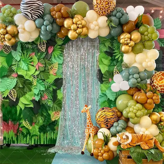 Ensemble de guirxiété d'arche de ballon vert et blanc, fête à thème safari  dans la jungle, décor de douche de bébé, décorations de fête d'anniversaire  pour enfants, Apk Bos - AliExpress