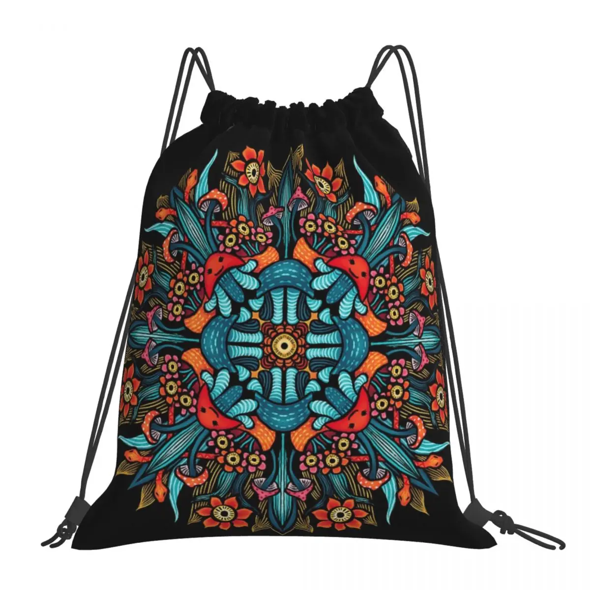 

Trippy Hippie Psychedelic Colorful Mandala With Mushrooms Backpack Portable Drawstring Bags Drawstring Bundle Pocket Sports Bag